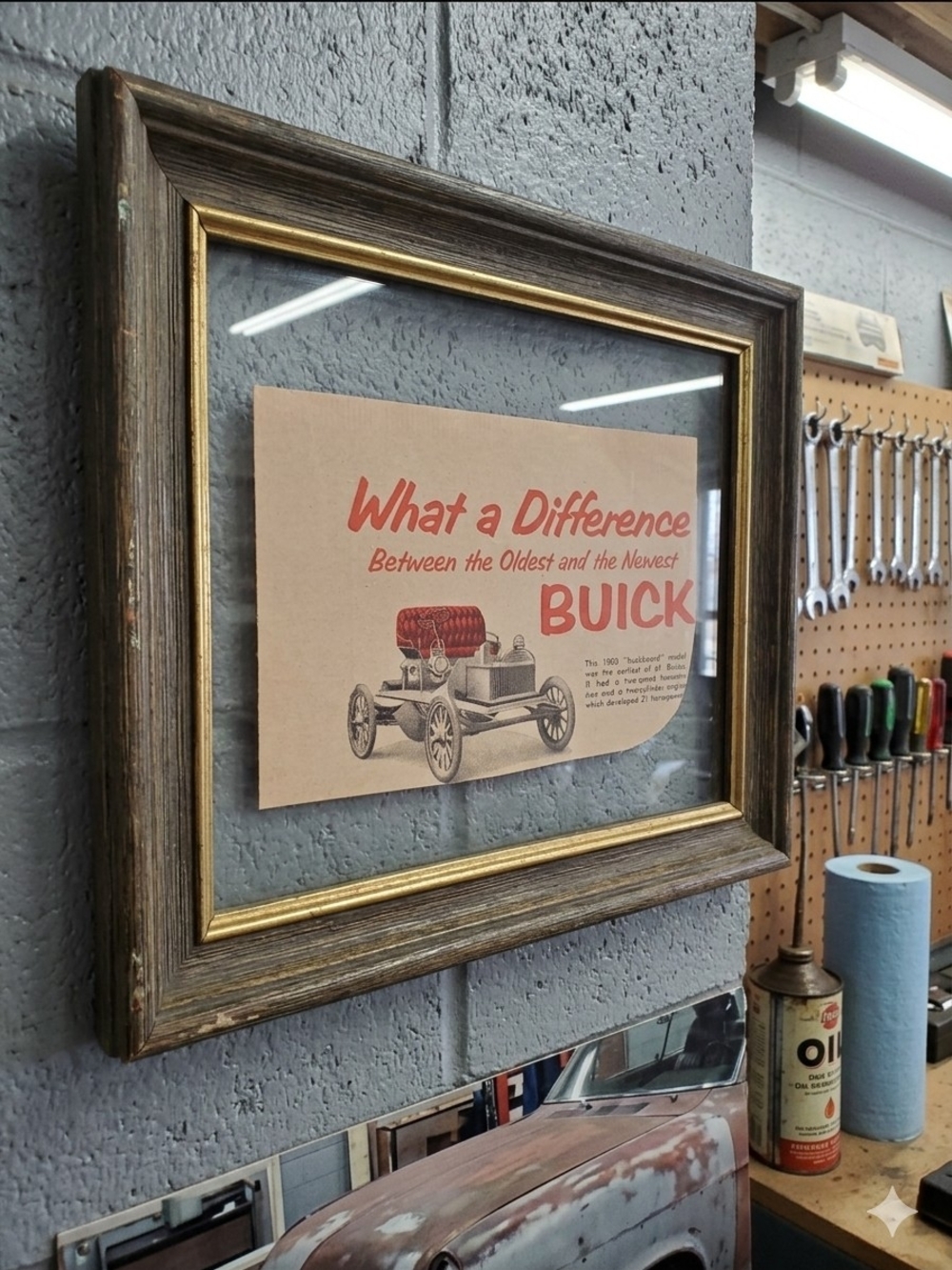Vintage Buick Advertising Print - Bold Red Text on Tan Paper